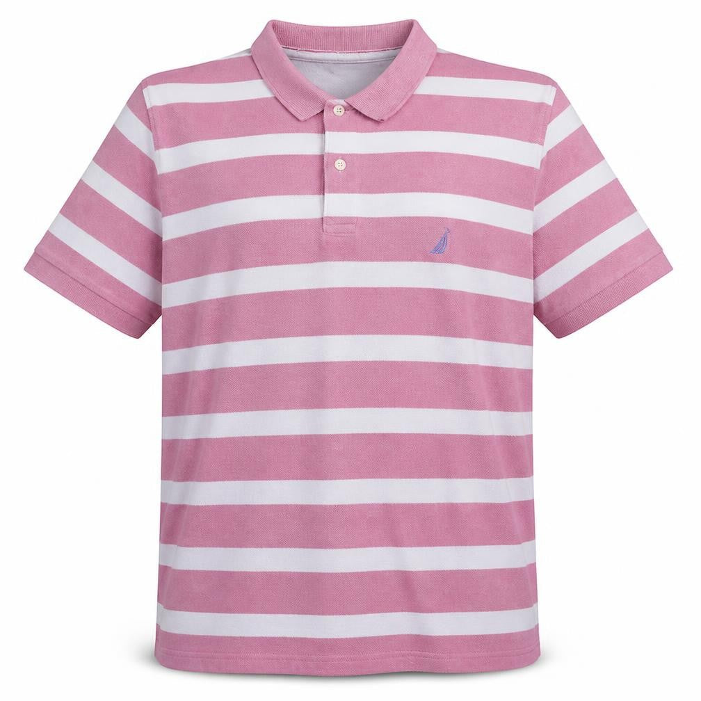 Nautica Men's Pink White Striped 2XL Cotton Polo Shirt