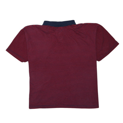 Tommy Jeans Men's Red Navy Striped Cotton Polo Shirt XL