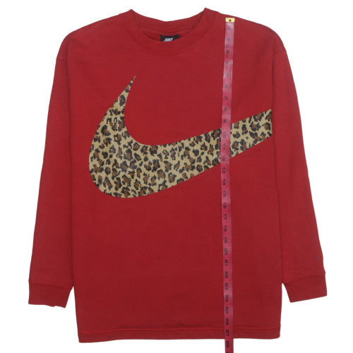 Nike Womens Red Leopard Print Logo Sweatshirt Medium Cotton Blend