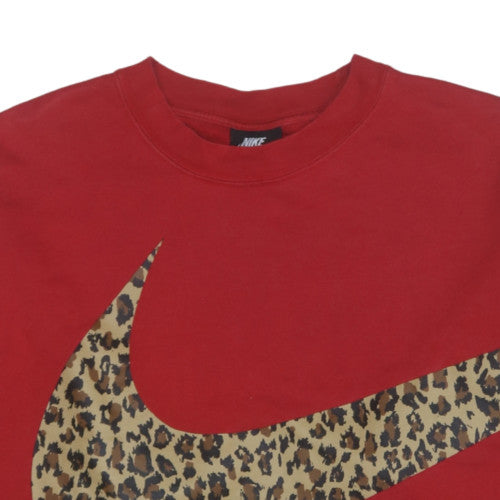 Nike Womens Red Leopard Print Logo Sweatshirt Medium Cotton Blend