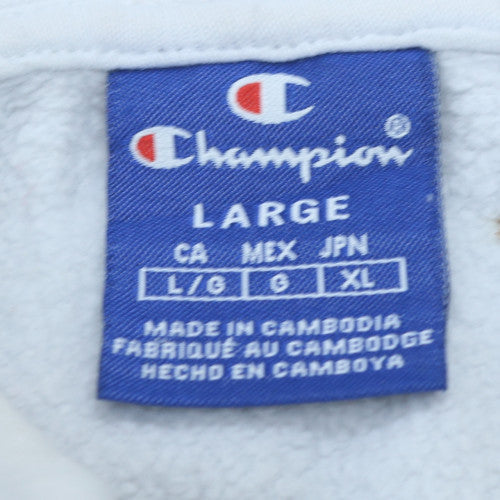 Champion Women White Pullover Hoodie Large 100% Cotton Embroidered Logo Sweatshirt