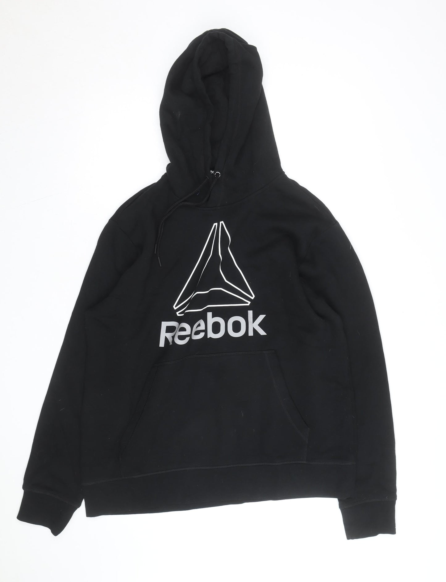 Reebok Men's Black Pullover Hoodie L Graphic Logo Fleece Sweatshirt