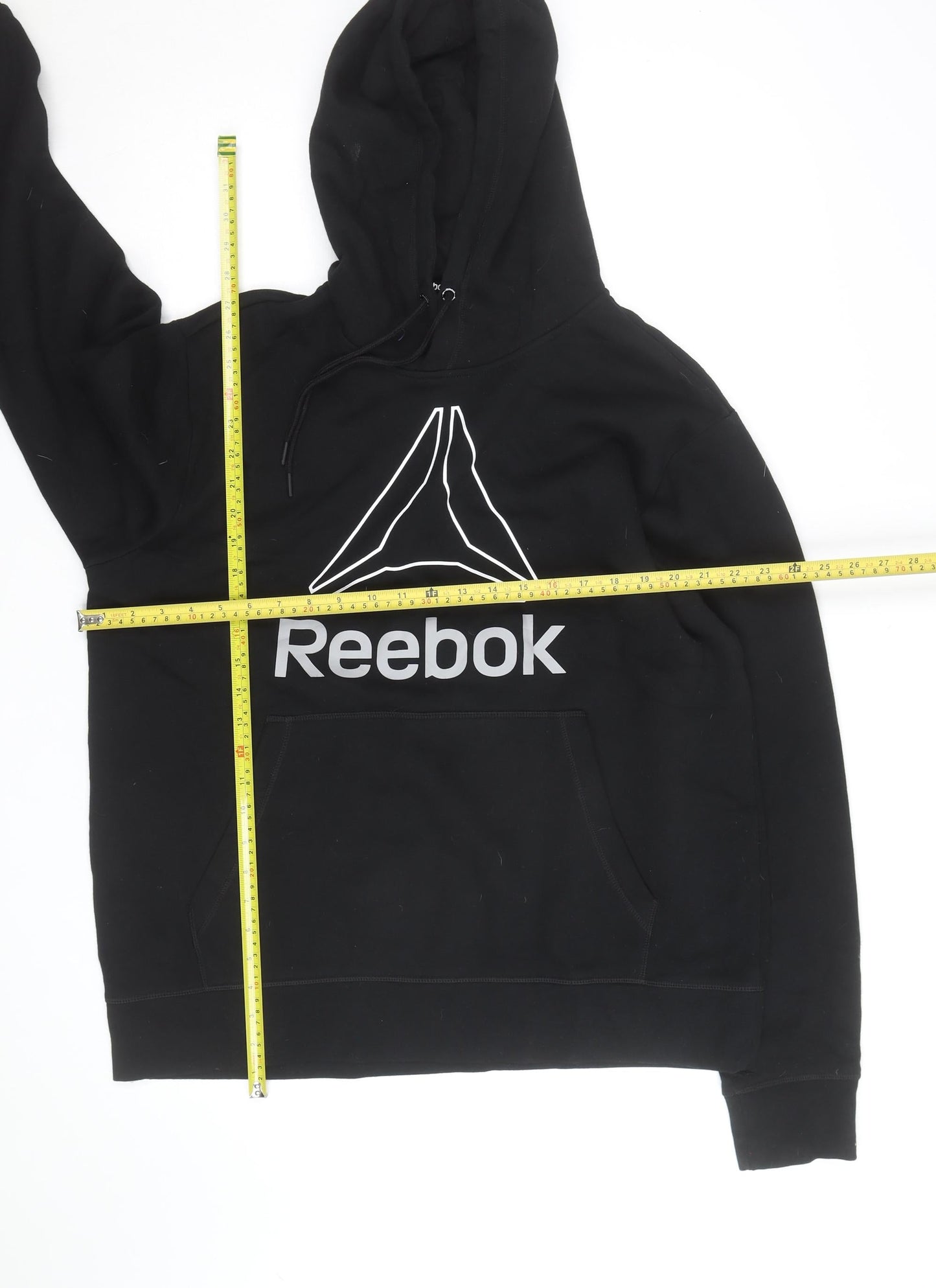 Reebok Men's Black Pullover Hoodie L Graphic Logo Fleece Sweatshirt