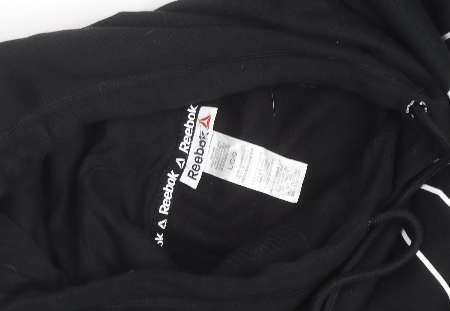 Reebok Men's Black Pullover Hoodie L Graphic Logo Fleece Sweatshirt