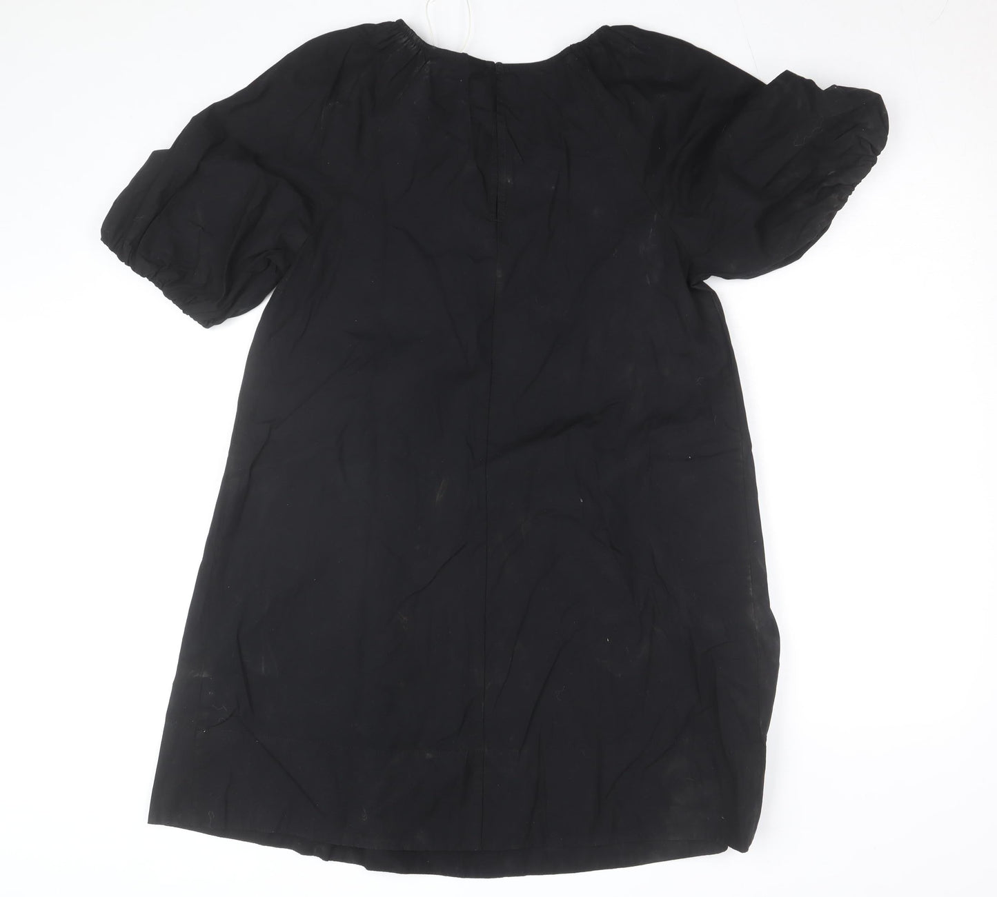 Marks and Spencer Women’s Black Cotton Shift Dress Size 6 Puff Sleeve