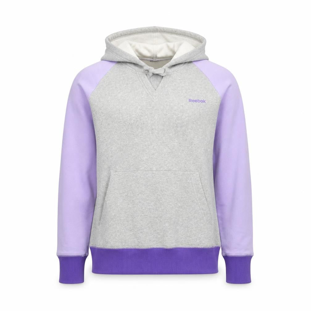 Reebok Women’s Grey & Purple Pullover Hoodie L Fleece Lined Casual