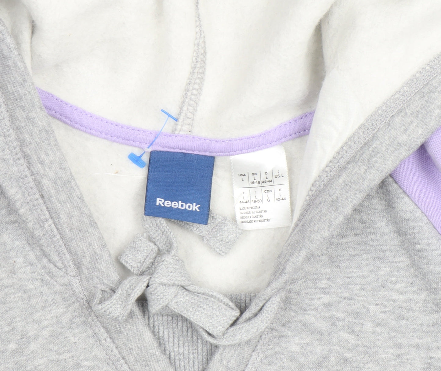 Reebok Women’s Grey & Purple Pullover Hoodie L Fleece Lined Casual