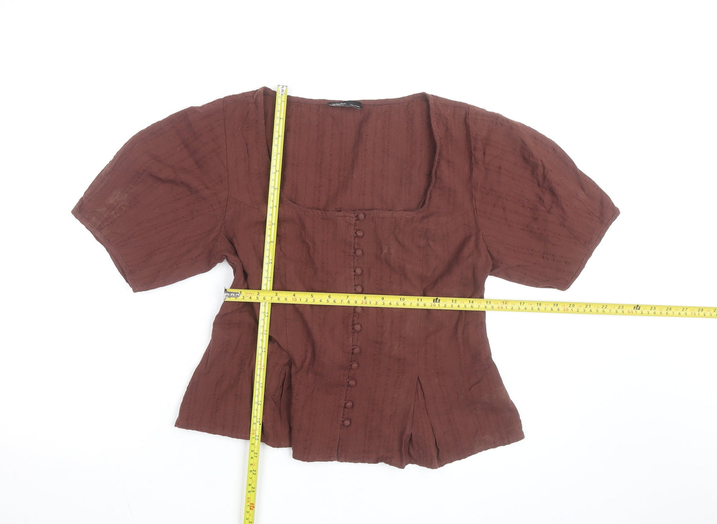Nobody’s Child Women Brown Cotton Button-Up Blouse Size 14