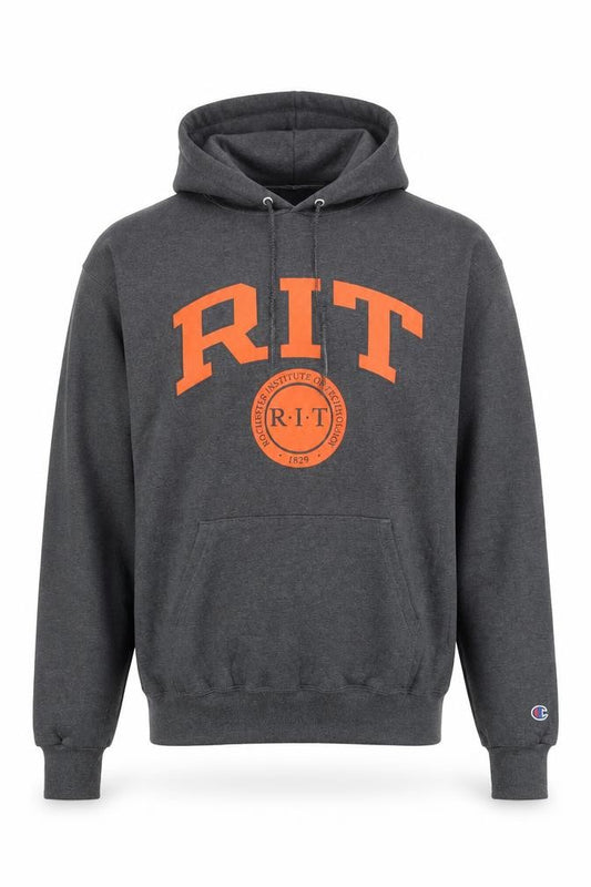 Champion Men's Grey Pullover Hoodie M RIT University Logo Fleece