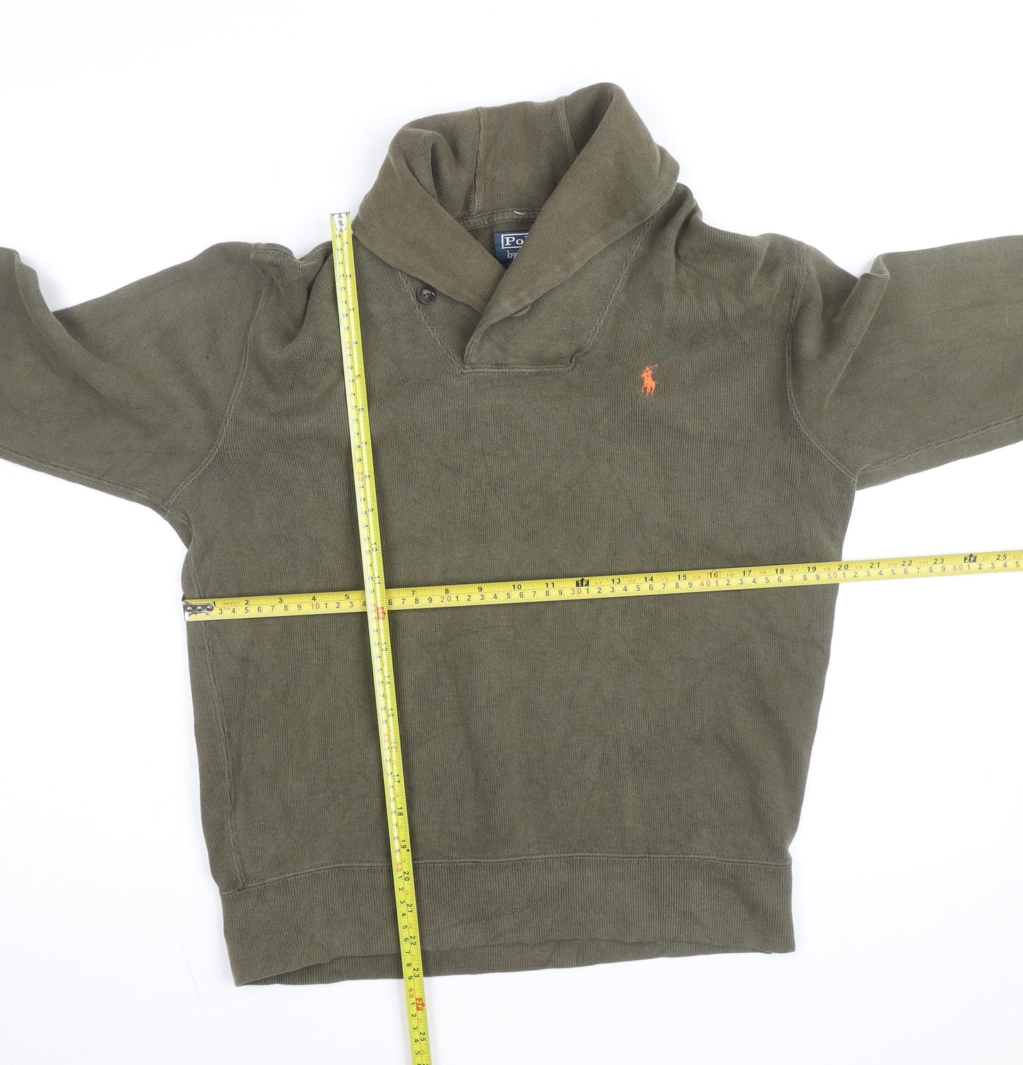 Ralph Lauren Men's Green Shawl Collar Cotton Knit Jumper Size S