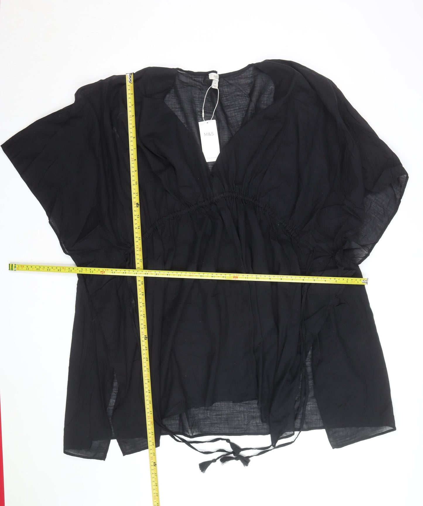 Marks and Spencer Womens Black Cotton Tunic Blouse XL Beachwear