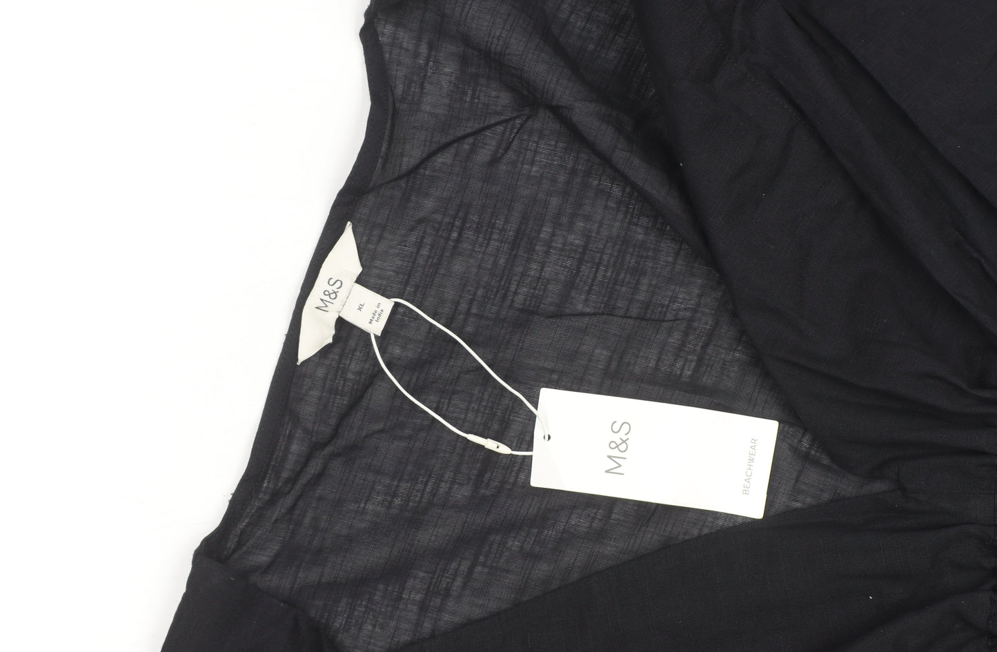 Marks and Spencer Womens Black Cotton Tunic Blouse XL Beachwear