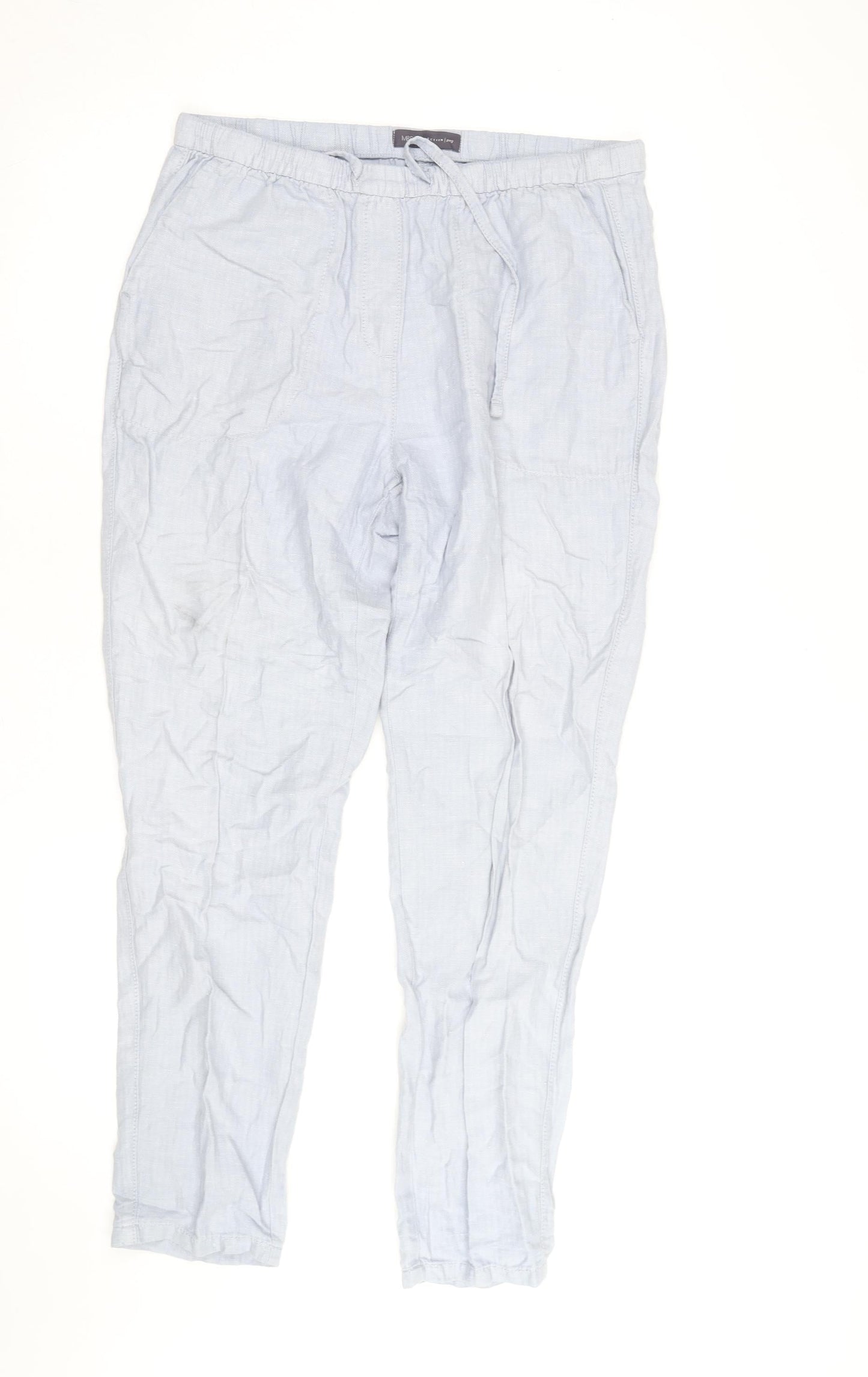 Marks and Spencer Womens Blue Linen Blend Jogger Trousers Size 12