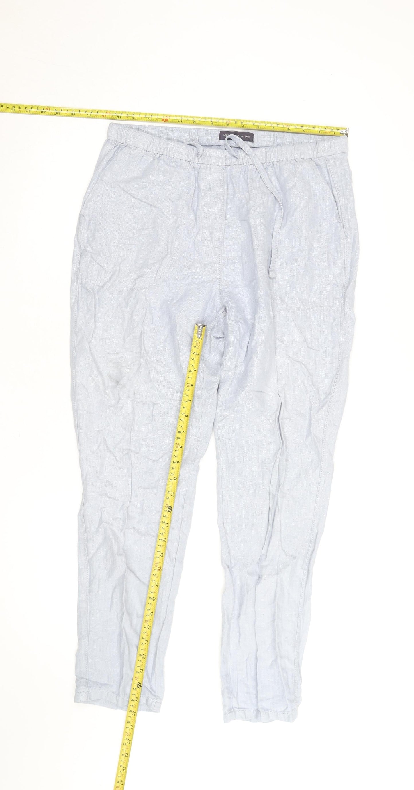 Marks and Spencer Womens Blue Linen Blend Jogger Trousers Size 12