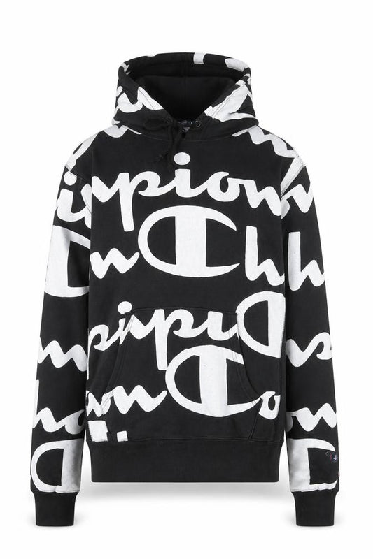 Champion Mens Black Reverse Weave Logo Pullover Hoodie Medium