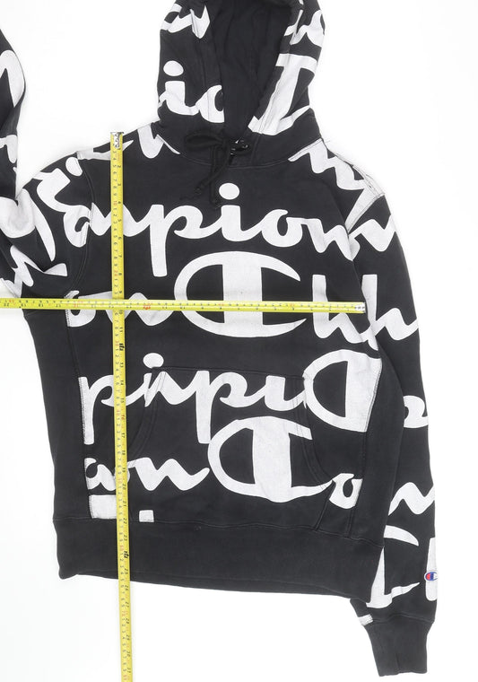 Champion Mens Black Reverse Weave Logo Pullover Hoodie Medium