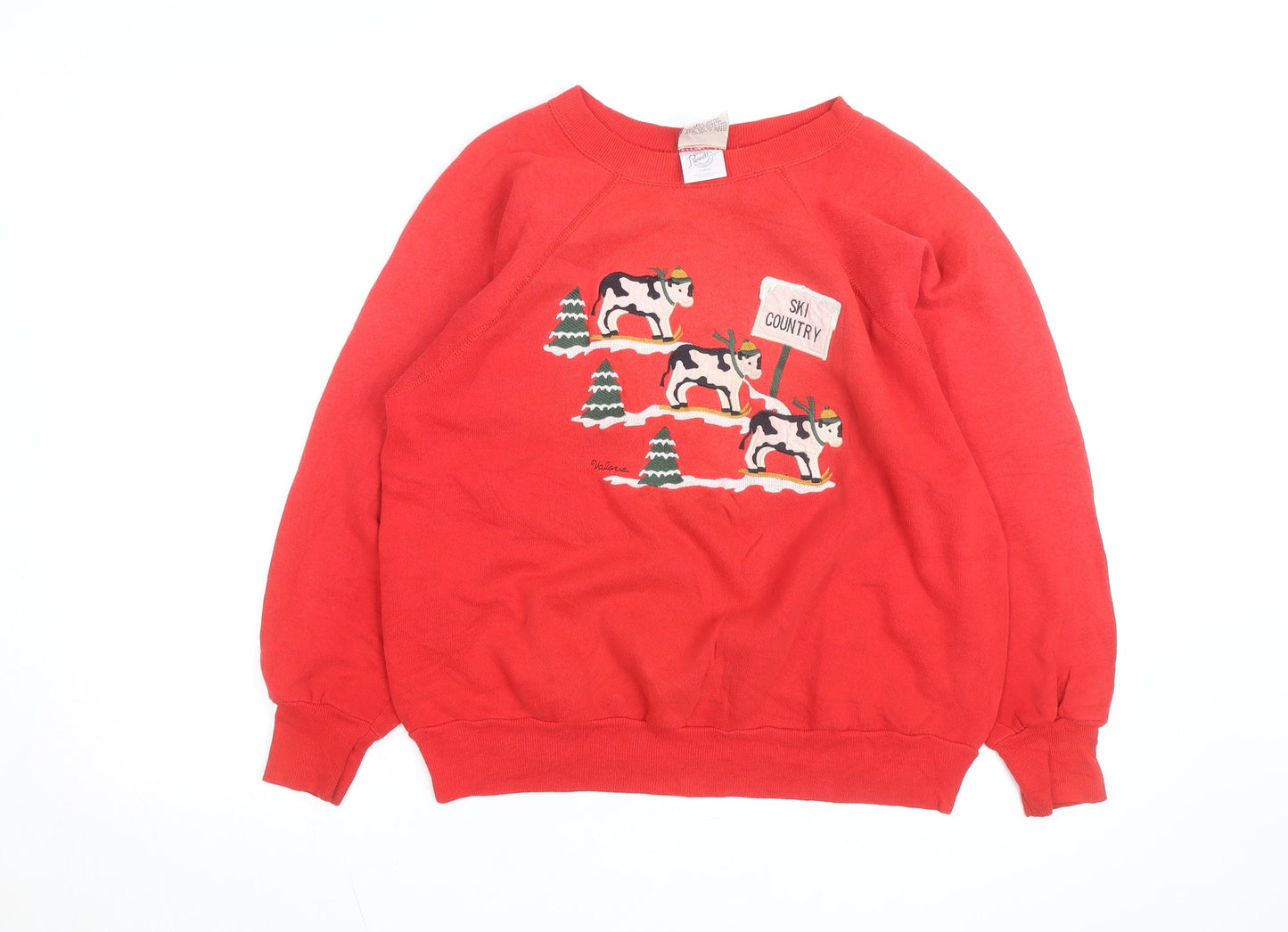 Pannill Womens Red Ski Country Folk Art Sweatshirt Size L Winter