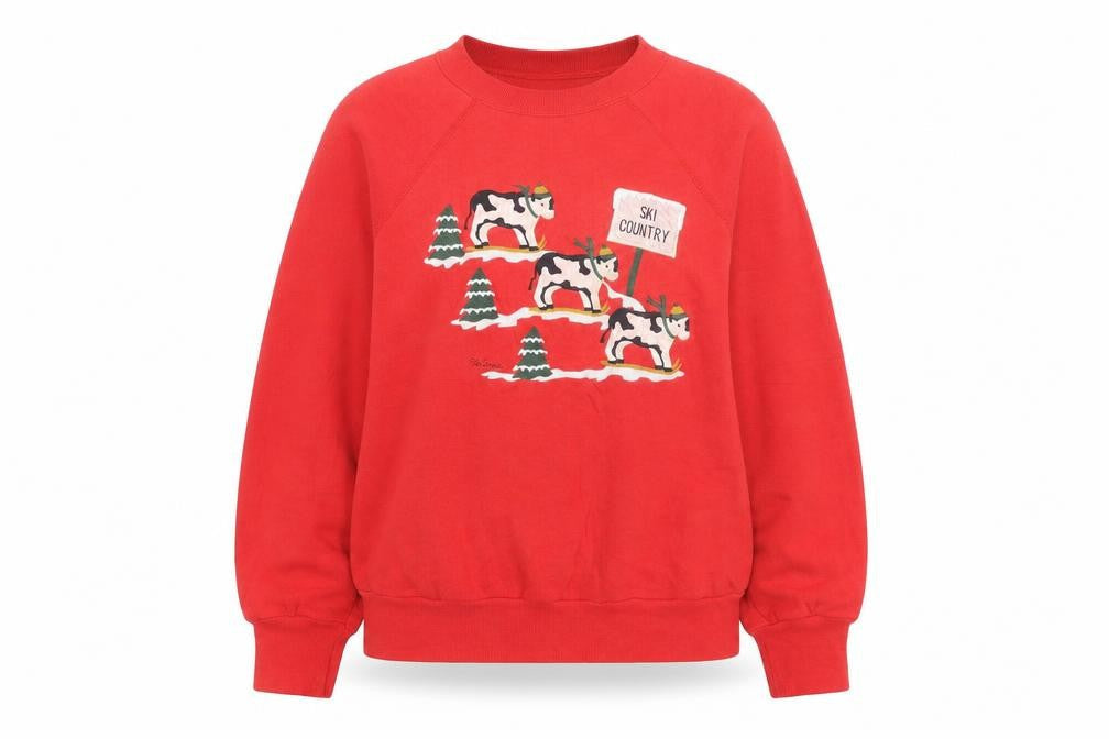 Pannill Womens Red Ski Country Folk Art Sweatshirt Size L Winter
