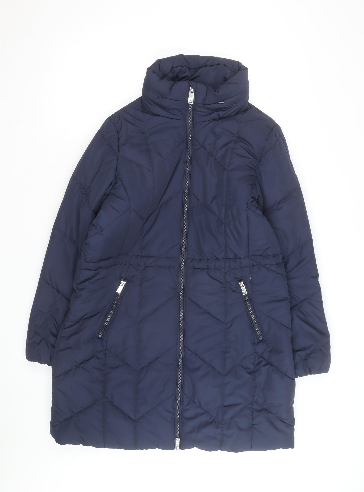 Marks and Spencer Women's Blue Quilted Puffer Coat Size 14 Long