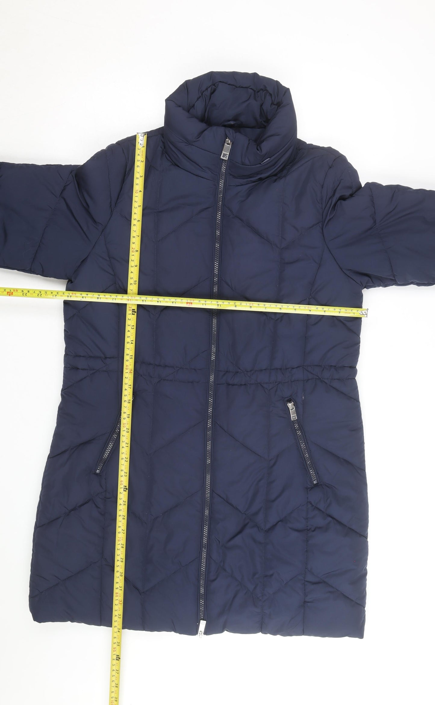 Marks and Spencer Women's Blue Quilted Puffer Coat Size 14 Long