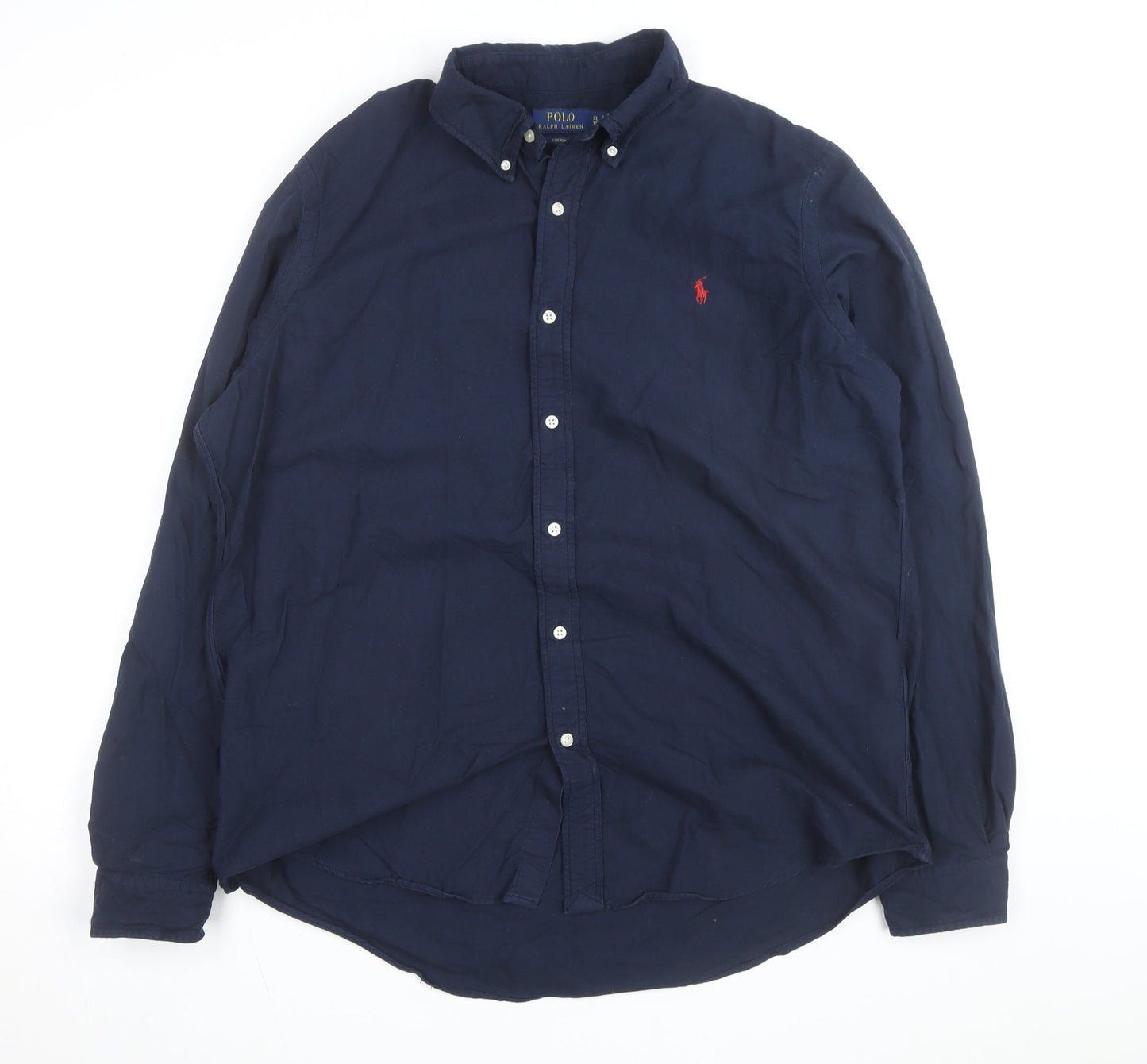 Ralph Lauren Men's Blue XL Slim Fit Button-Down Cotton Shirt