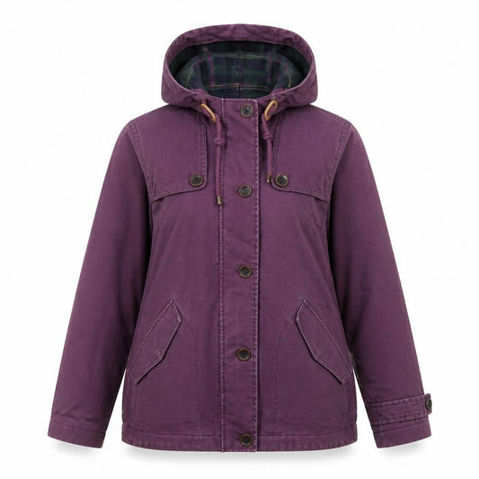 Joules Women's Purple Waterproof Hooded Cotton Parka Jacket Size 12