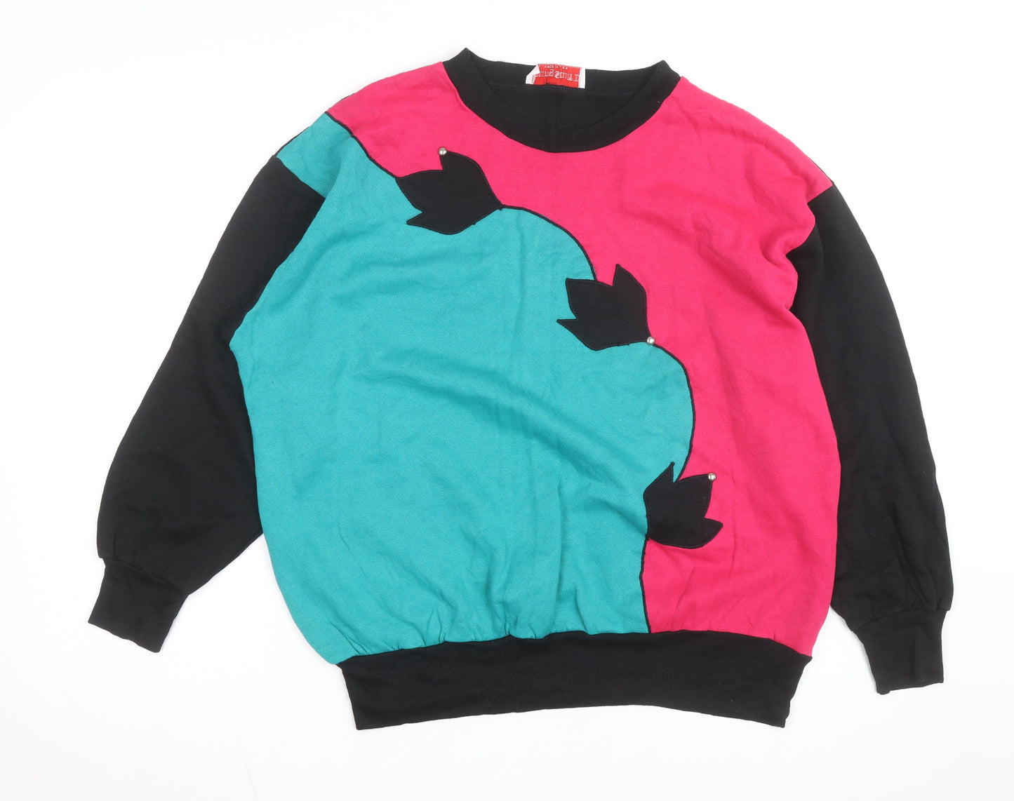 Young Stuff III Womens Black Pink Teal 80s Graphic Pullover Sweatshirt Size M