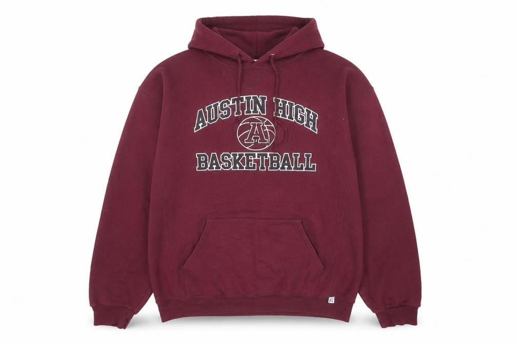 Russell Athletic Men's Red Pullover Hoodie L Basketball Graphic