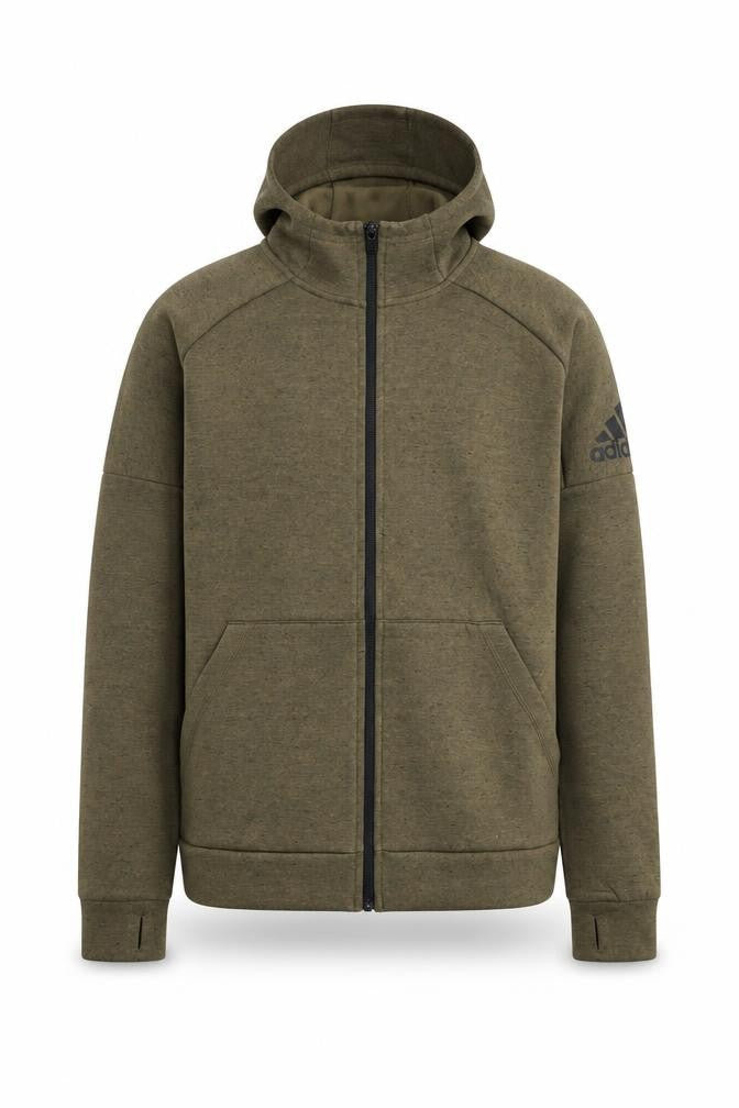 Front view of Adidas boys’ green full zip hoodie xl 15-16 years cotton blend logo