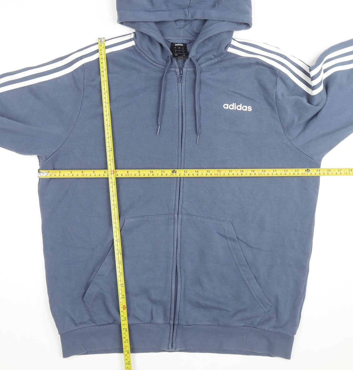 Adidas Men's Blue XL Full Zip Hoodie with Logo and Pockets