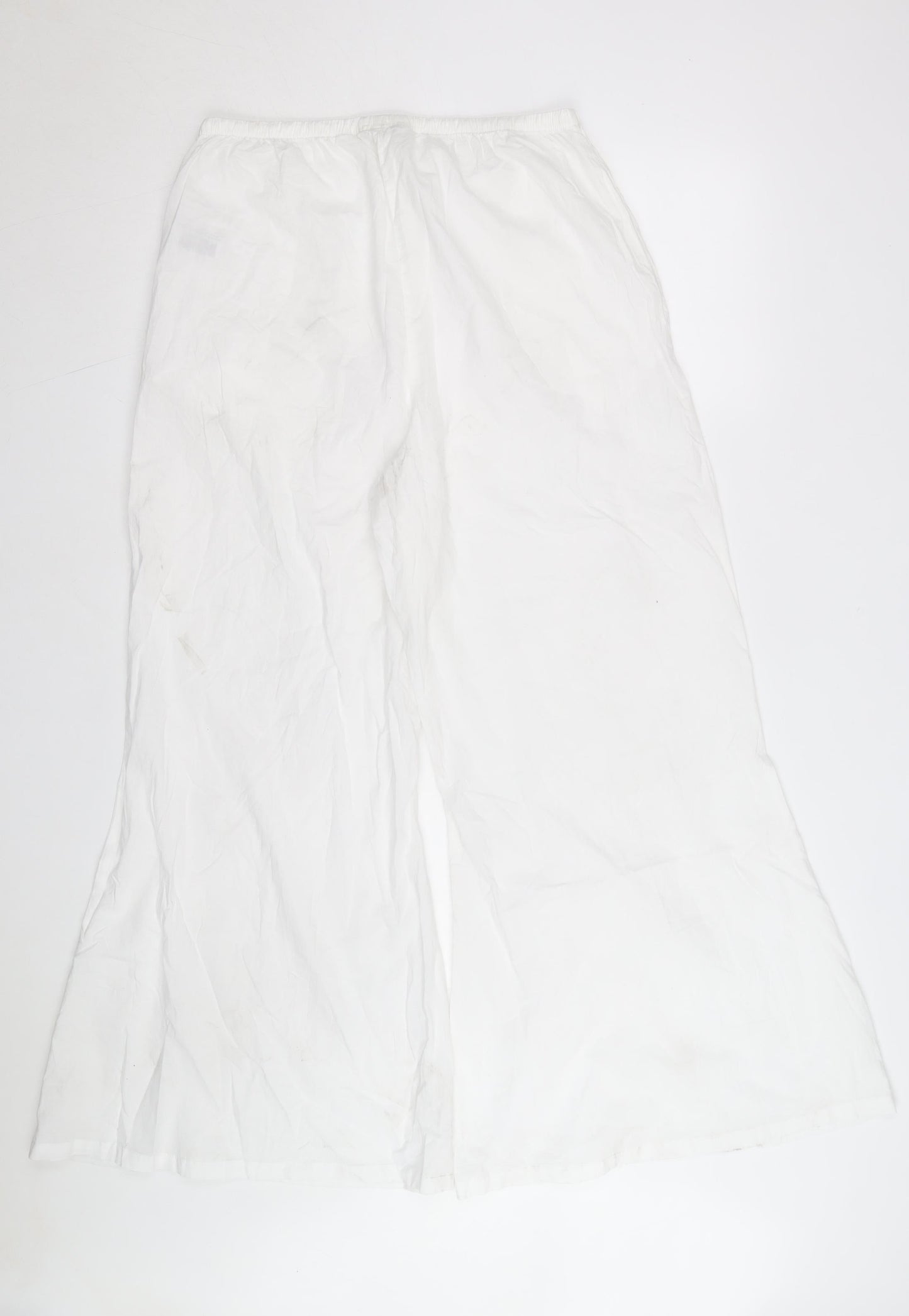 Marks and Spencer Women White Cotton Embroidered Wide-Leg Trousers Size 14