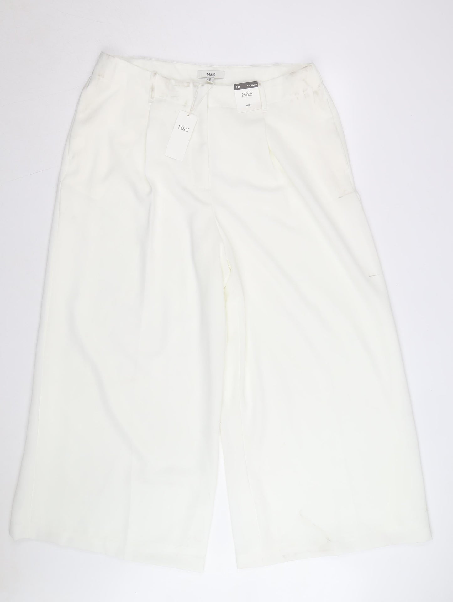 Marks and Spencer Women’s Ivory Wide-Leg Trousers Size 18