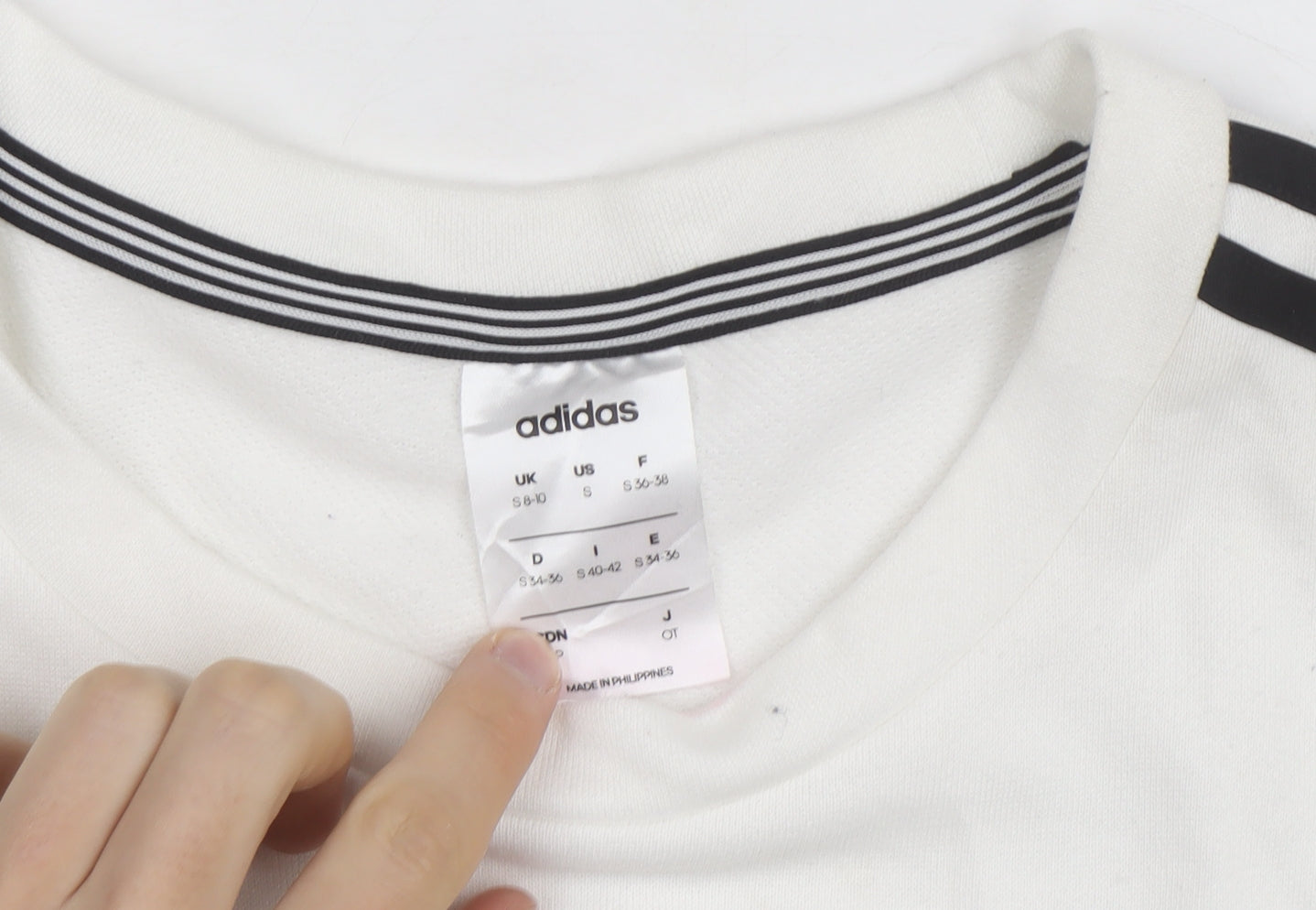 Adidas Women White Crew Neck Sweatshirt S 8-10 Long Sleeve Striped Logo