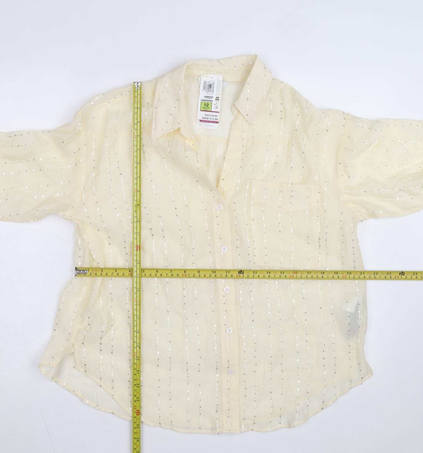 Marks and Spencer Women’s Beige Sequin Button-Up Shirt Size 12