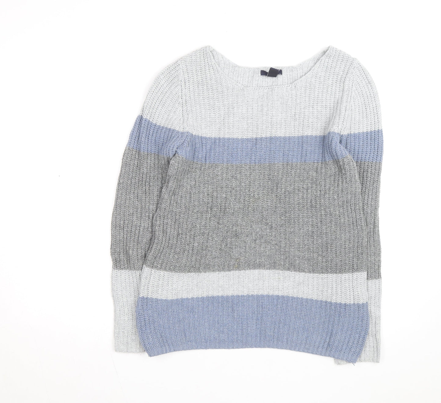 Gap Men’s Grey Striped Chunky Knit Cotton Pullover Jumper Size S