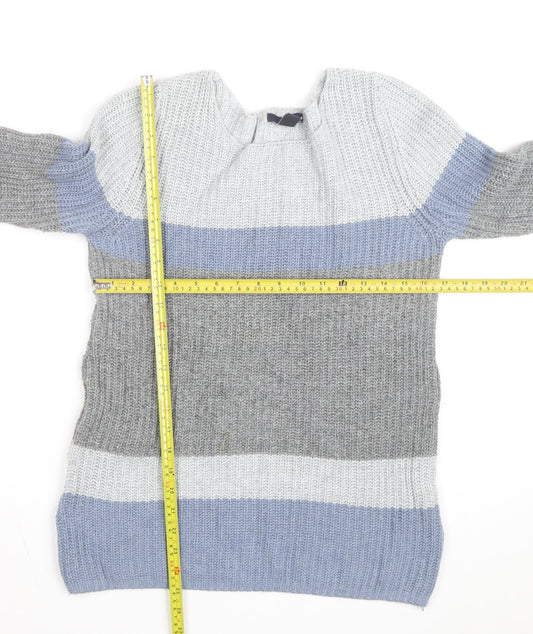 Gap Men’s Grey Striped Chunky Knit Cotton Pullover Jumper Size S