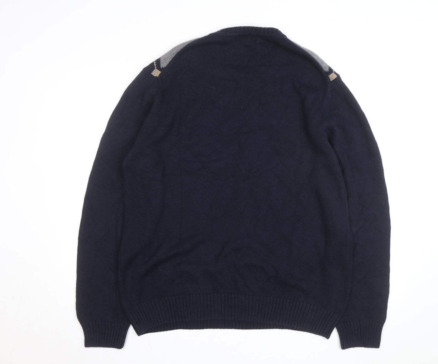 Dockers Men's Blue Argyle Cotton Crew Neck Jumper Size L
