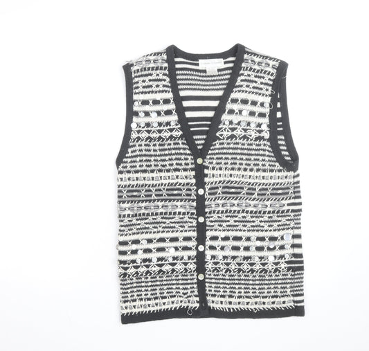 Casual Corner Womens Black White Knit Striped Sleeveless Vest S