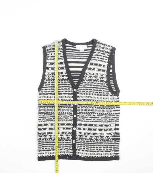 Casual Corner Womens Black White Knit Striped Sleeveless Vest S