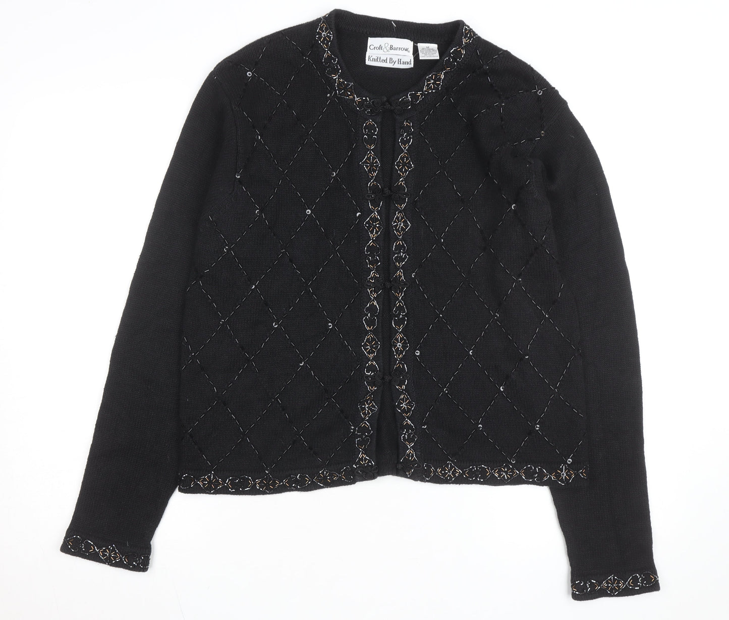 Croft & Barrow Women's Black Beaded Knit Cardigan M Classic Ramie Cotton