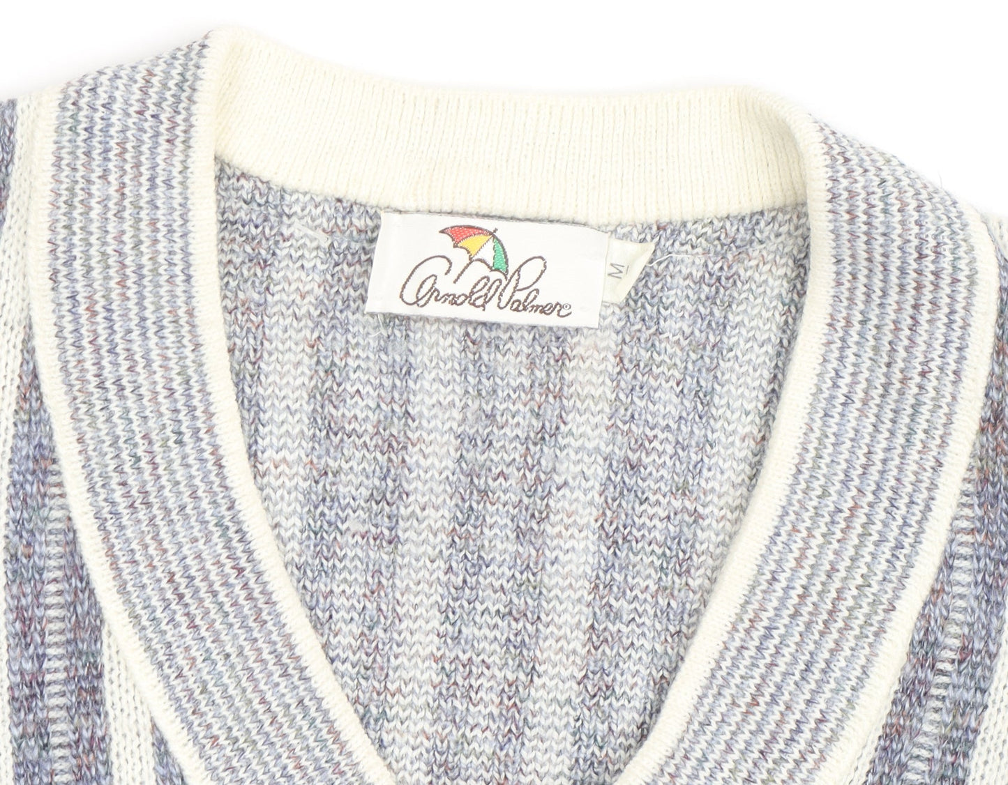 Arnold Palmer Men's Grey V-Neck Geometric Knit Jumper Size M