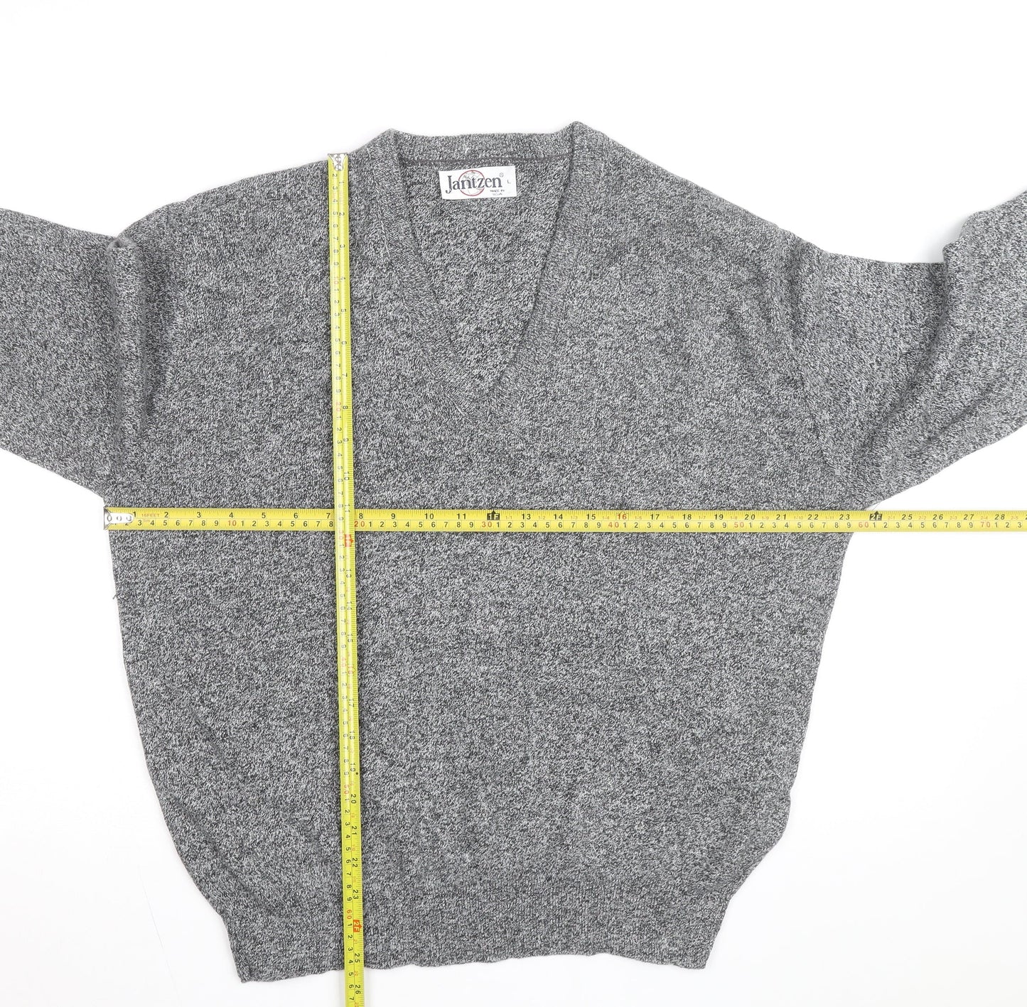 Jantzen Men's Grey V-Neck Acrylic Knit Jumper Size L