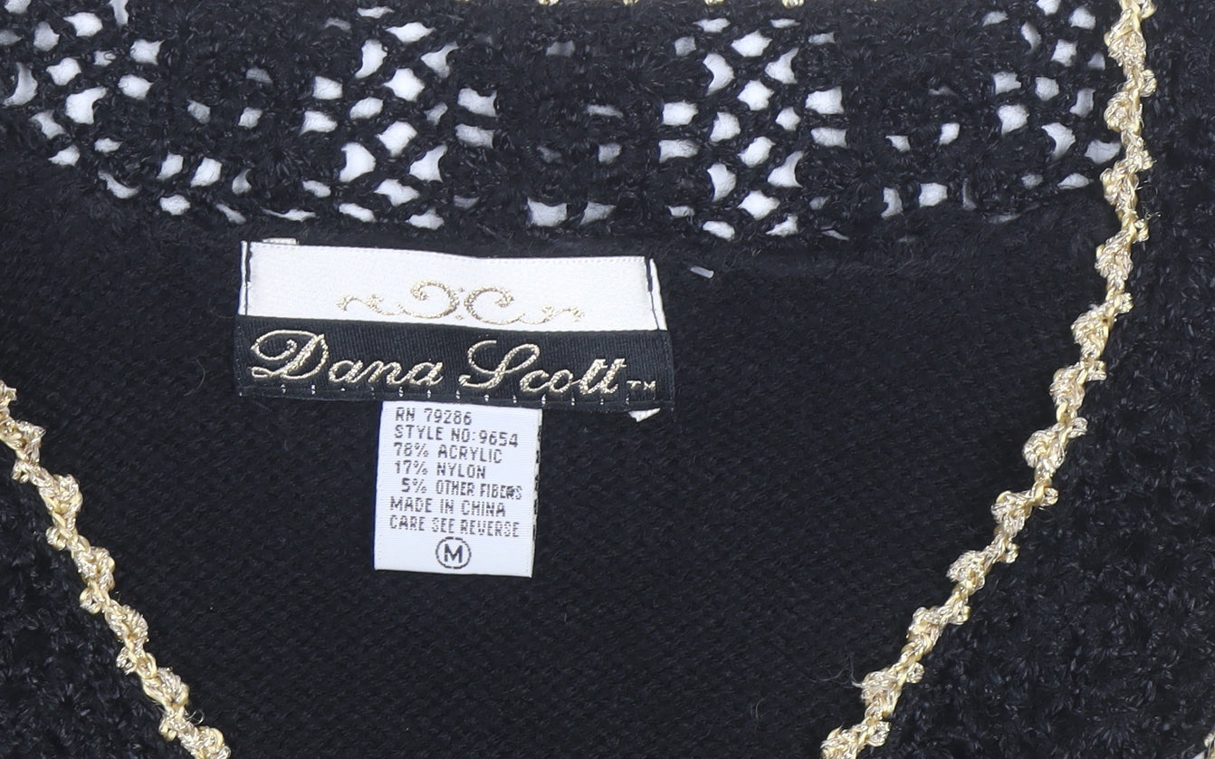 Dana Scott Womens Black Paisley V-Neck Cardigan M Knit Jumper