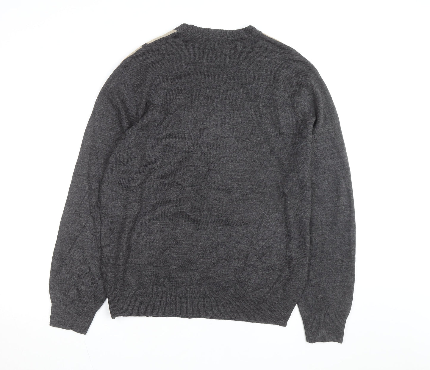 Dockers Men’s Grey Check Acrylic Knit Crew Neck Pullover Jumper Size L