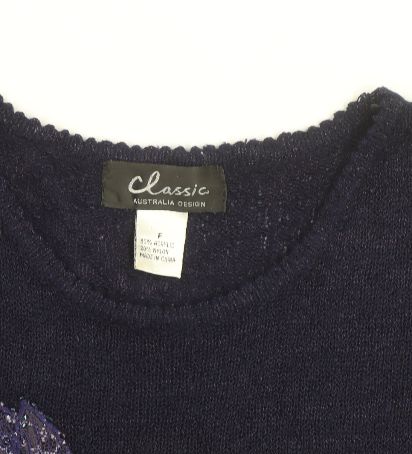 Classic Women's Blue Floral Beaded Knit Short Sleeve Pullover Jumper Size F