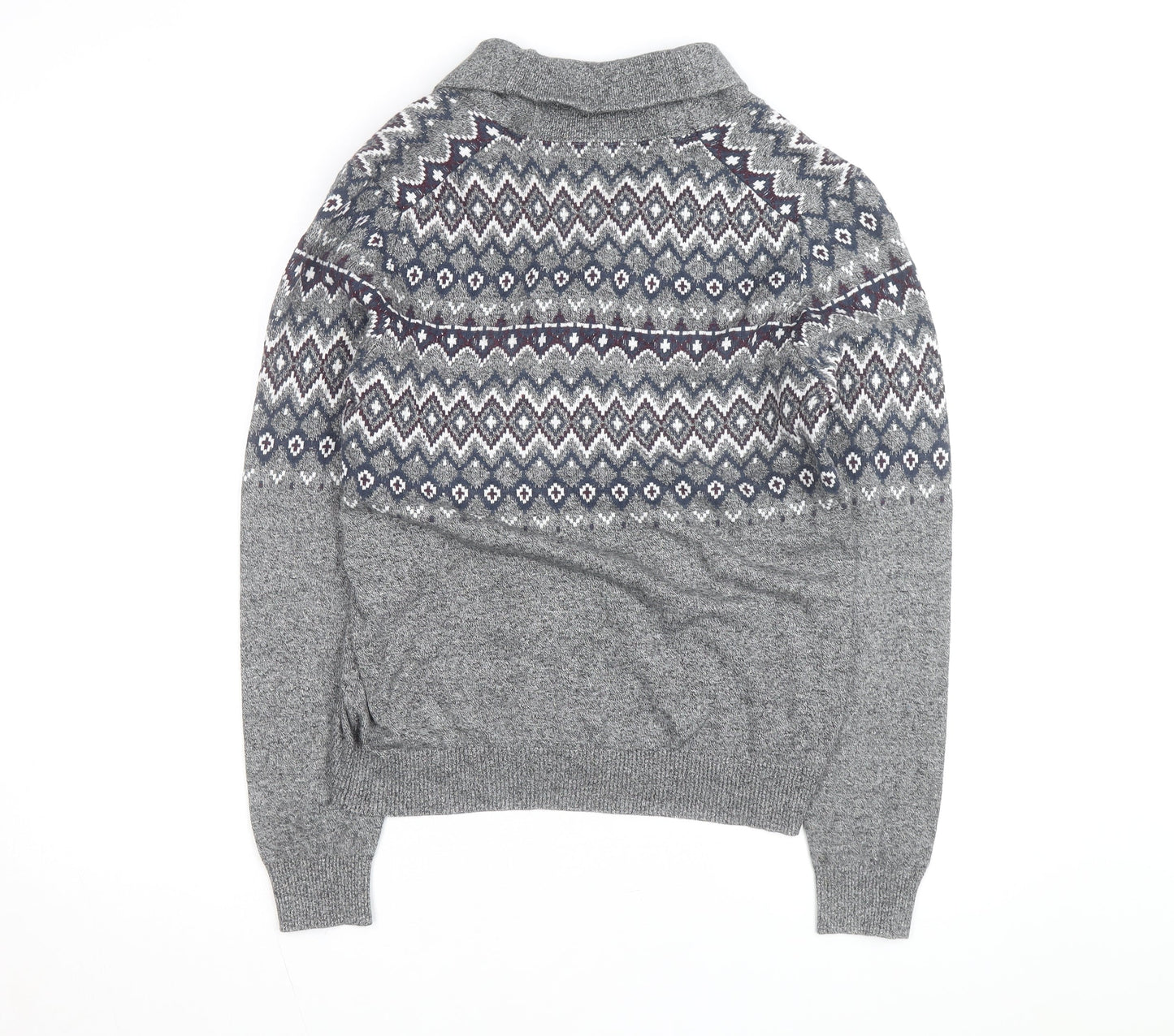 Le Château Men's Grey Fair Isle Cotton Shawl Cardigan Size L