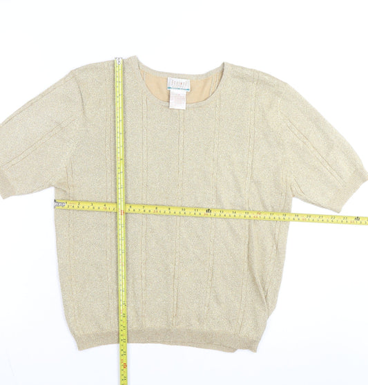Braemar Petites Women’s Gold Short Sleeve Knit Top L