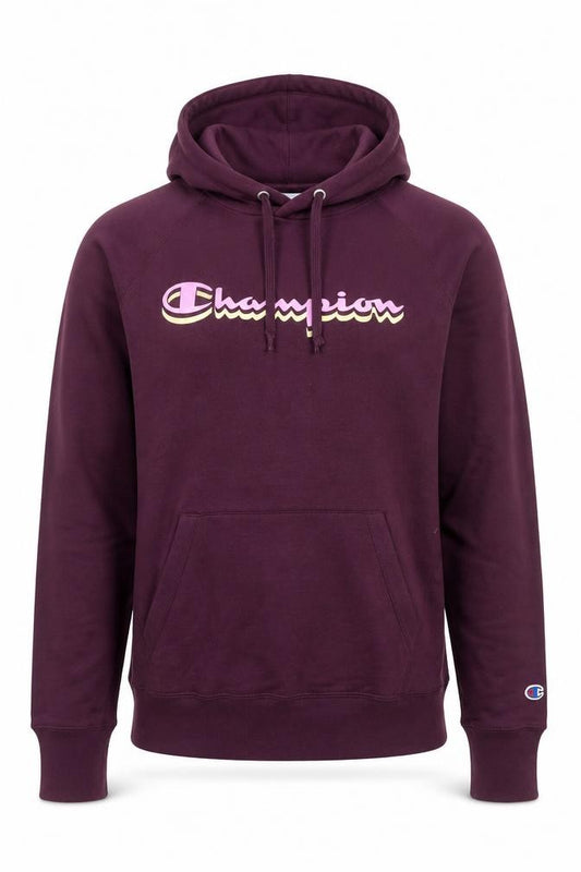 Champion Men's Burgundy Pullover Hoodie Large Cotton Blend