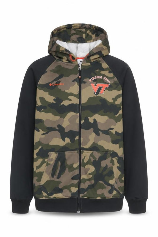 Columbia Men’s Green Camouflage Full Zip Hoodie Size L VT Logo