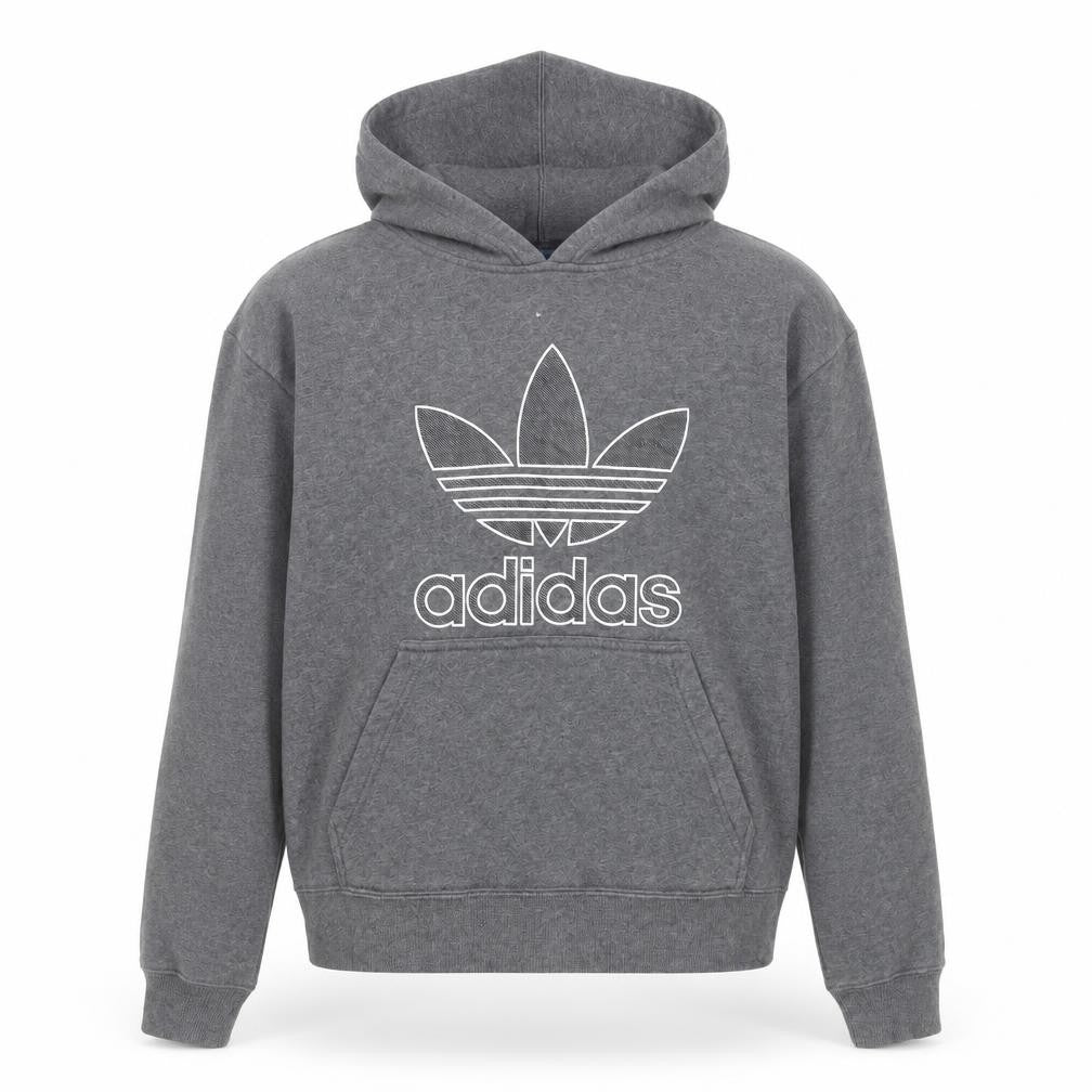 Adidas Men Grey Pullover Hoodie S Graphic Logo Fleece